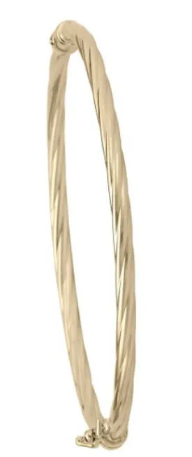 10K Yellow Gold 3mm Twist Hinge Bangle
