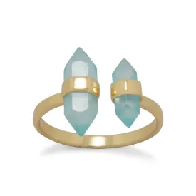 14 Karat Gold Plated Spike Pencil Cut Aqua Chalcedony Split Ring