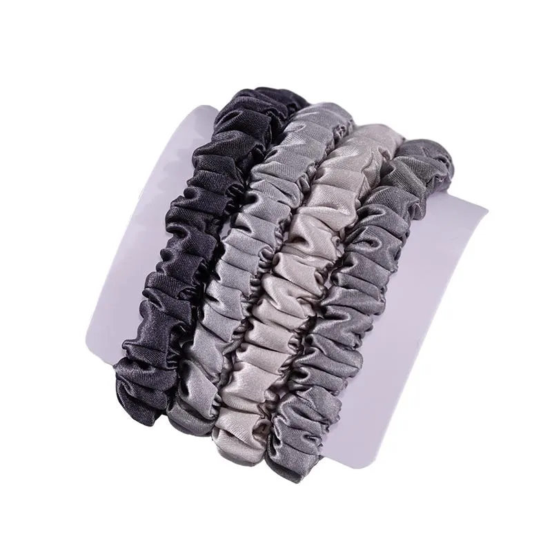 4 Pack Mini Silk Hair Ties - Grey - dropshipping
