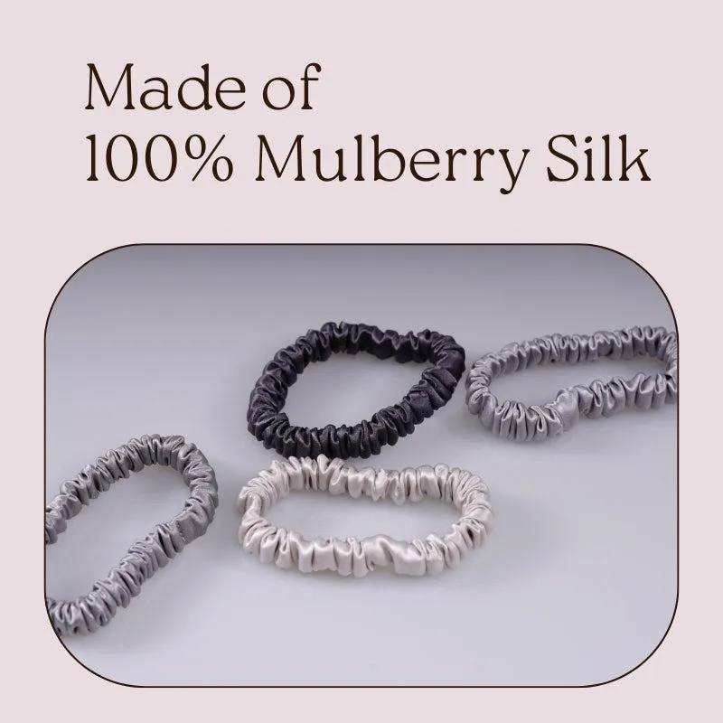 4 Pack Mini Silk Hair Ties - Grey - dropshipping