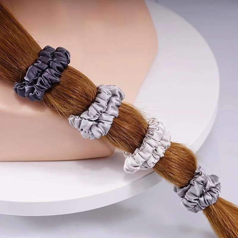 4 Pack Mini Silk Hair Ties - Grey - dropshipping