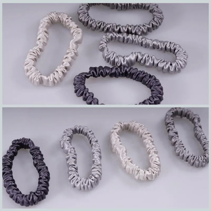 4 Pack Mini Silk Hair Ties - Grey - dropshipping