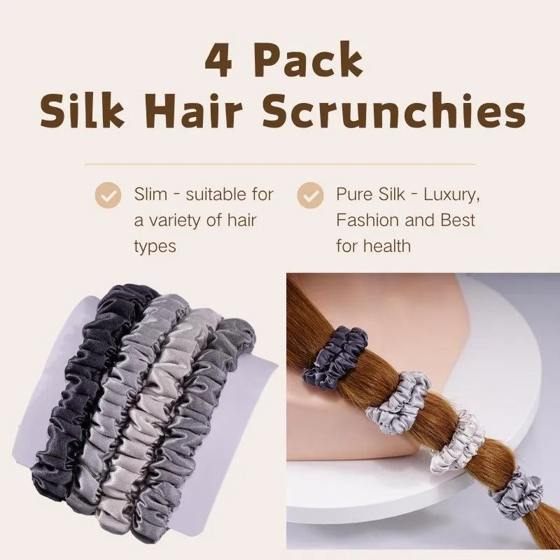4 Pack Mini Silk Hair Ties - Grey - dropshipping