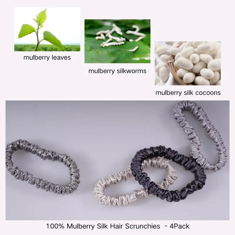 4 Pack Mini Silk Hair Ties - Grey - dropshipping
