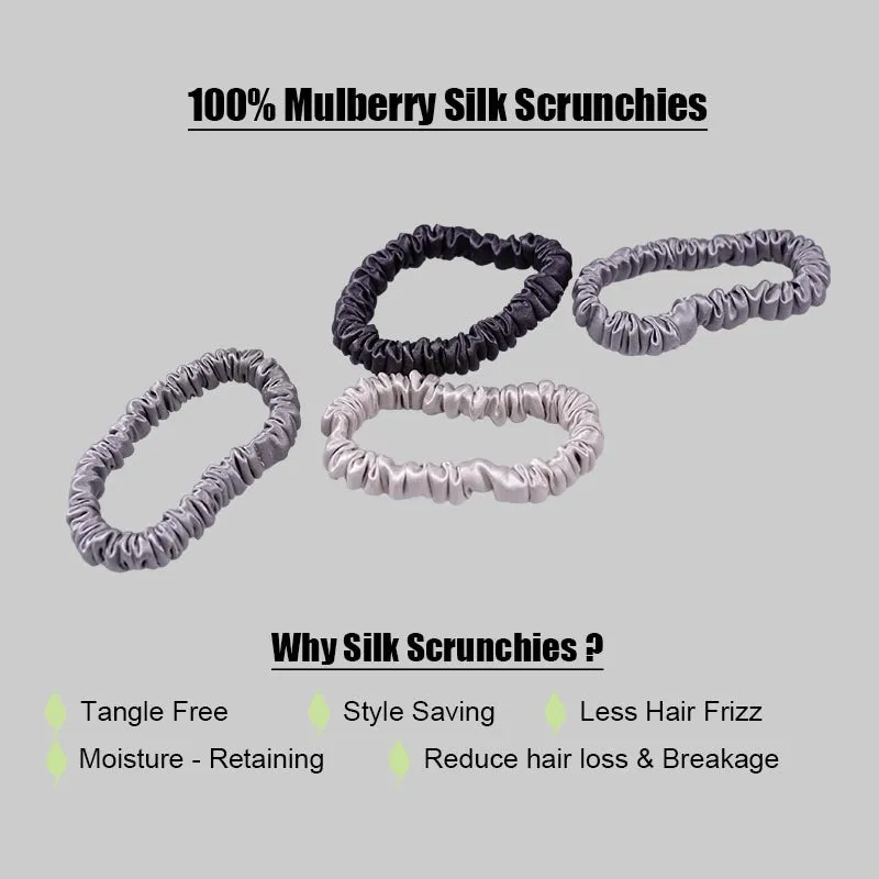 4 Pack Mini Silk Hair Ties - Grey - dropshipping