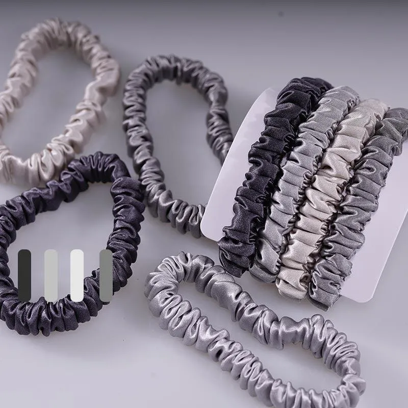 4 Pack Mini Silk Hair Ties - Grey - dropshipping