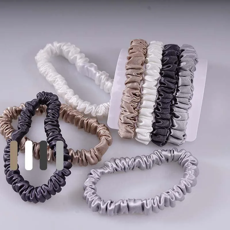 4 Pack Mini Silk Hair Ties - Neutral - dropshipping