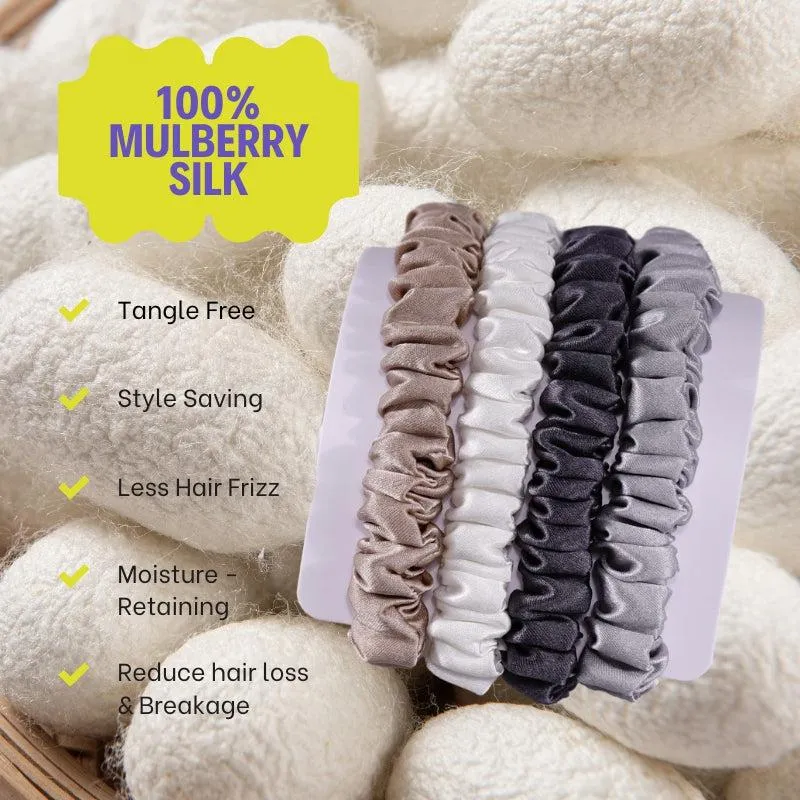 4 Pack Mini Silk Hair Ties - Neutral - dropshipping