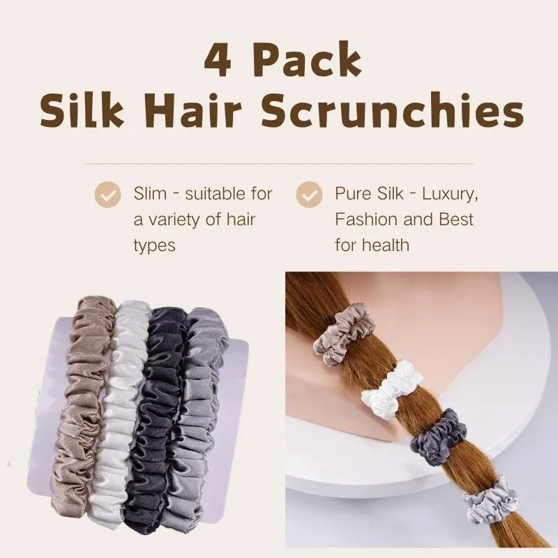 4 Pack Mini Silk Hair Ties - Neutral - dropshipping