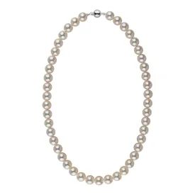 9.0-9.5 mm 18 Inch AAA White Silver Rose Tone Akoya Pearl Necklace