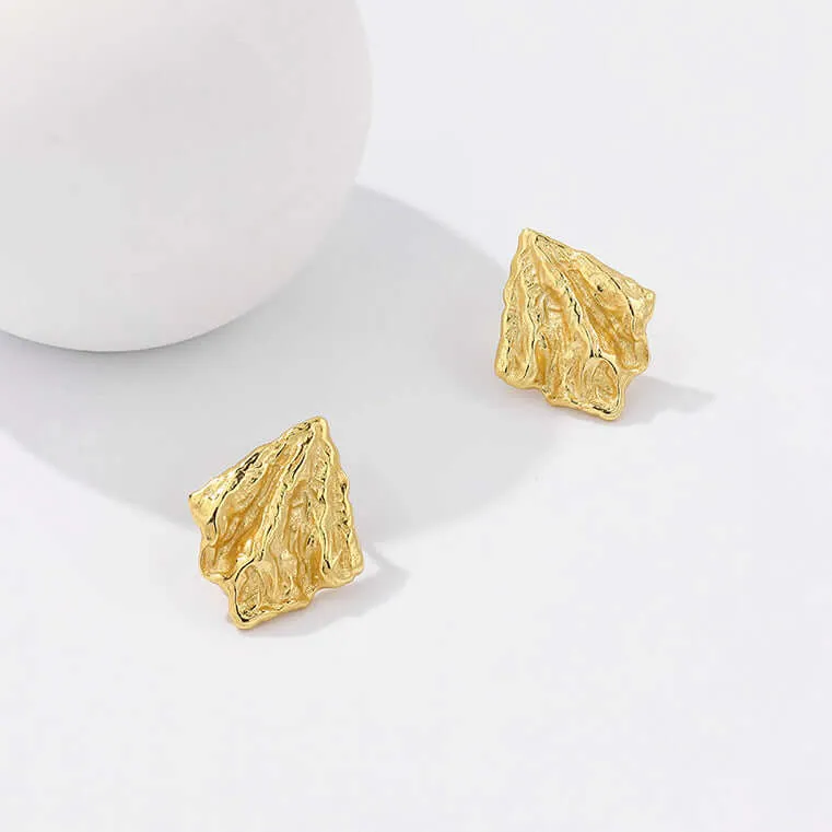 925 Silver Wrinkled Texture Lava Stud Earrings