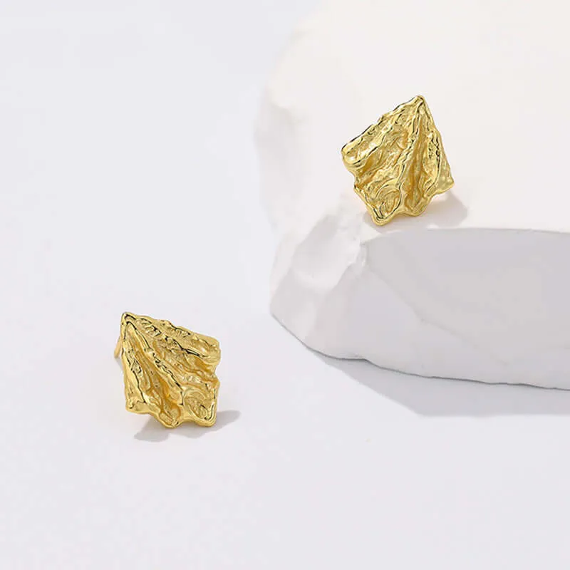 925 Silver Wrinkled Texture Lava Stud Earrings