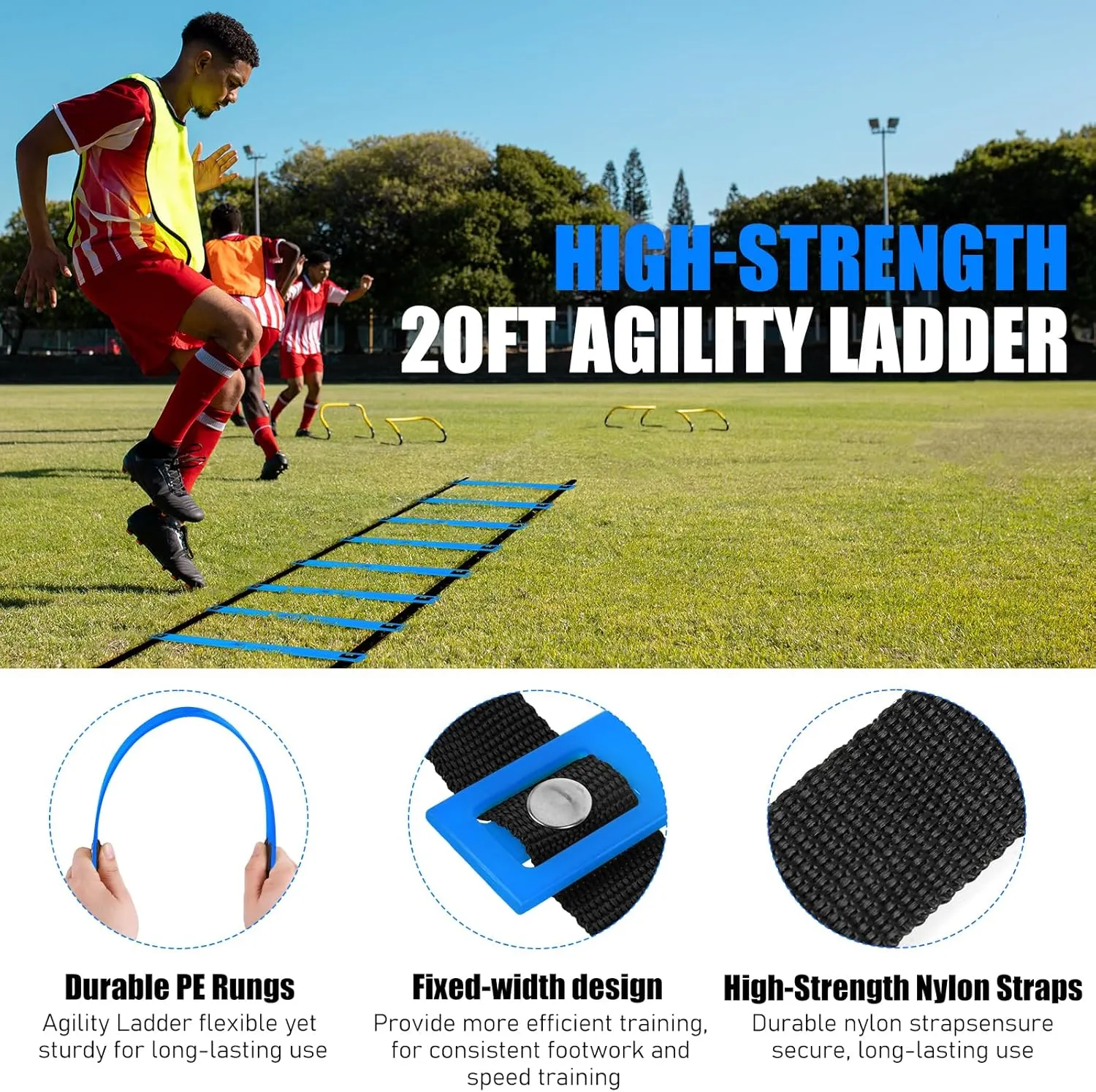 Agility Speed Training Equipment Set - 20ft Speed Ladder, 12 Cones, 4 Adjustable Hurdles, Jump Rope, Parachute | Ideal for Basketball, Football, Soccer, for Kids, Youth, Adults