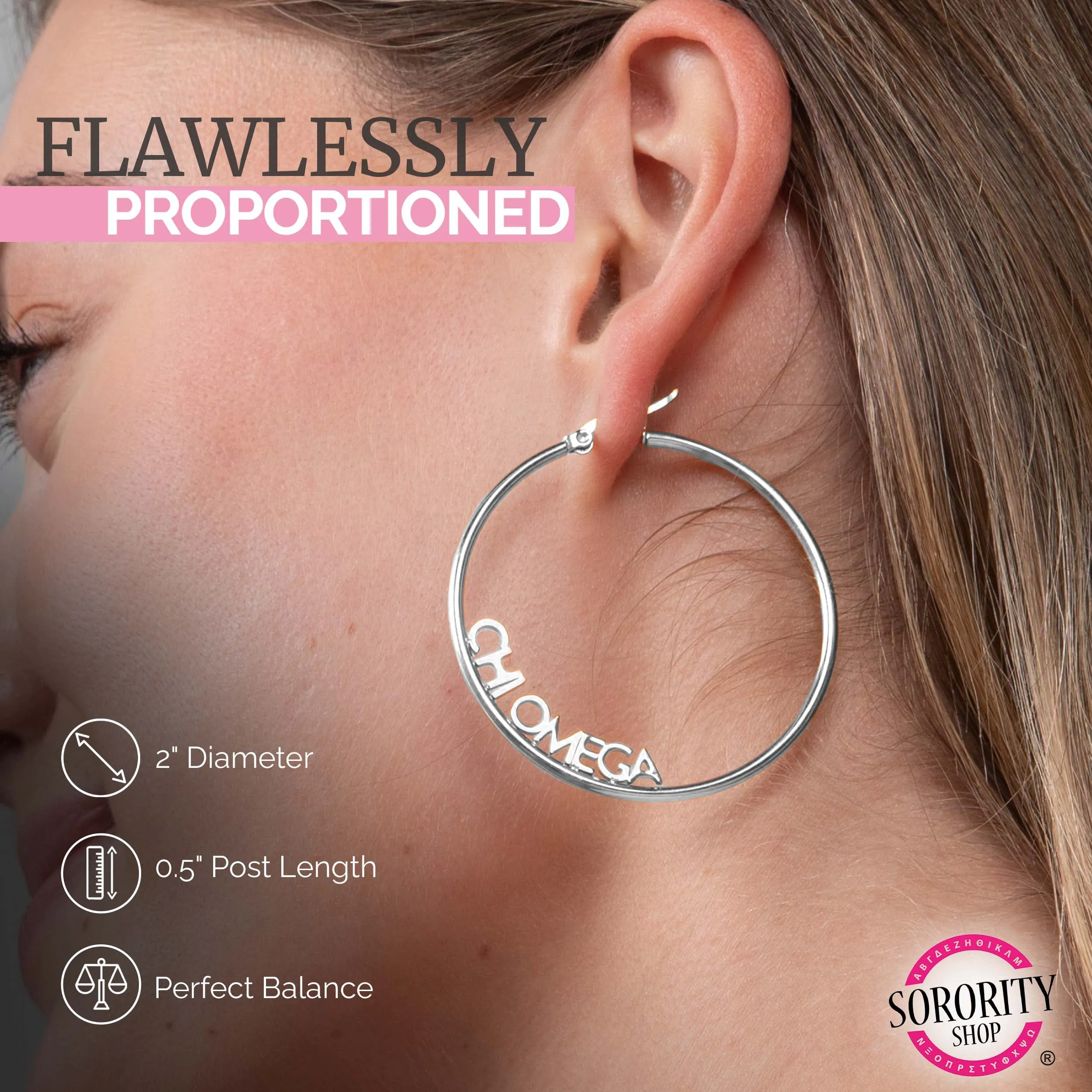 Alpha Epsilon Phi Silver Hoop Earrings- Name Design