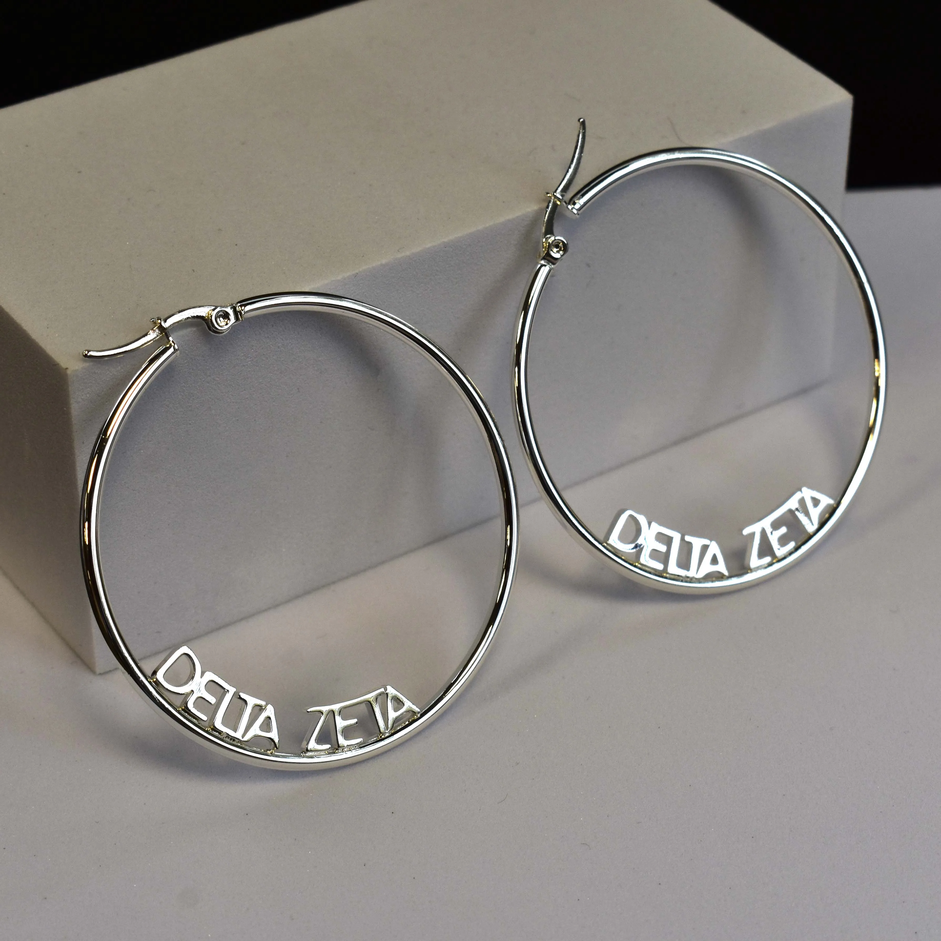 Alpha Epsilon Phi Silver Hoop Earrings- Name Design