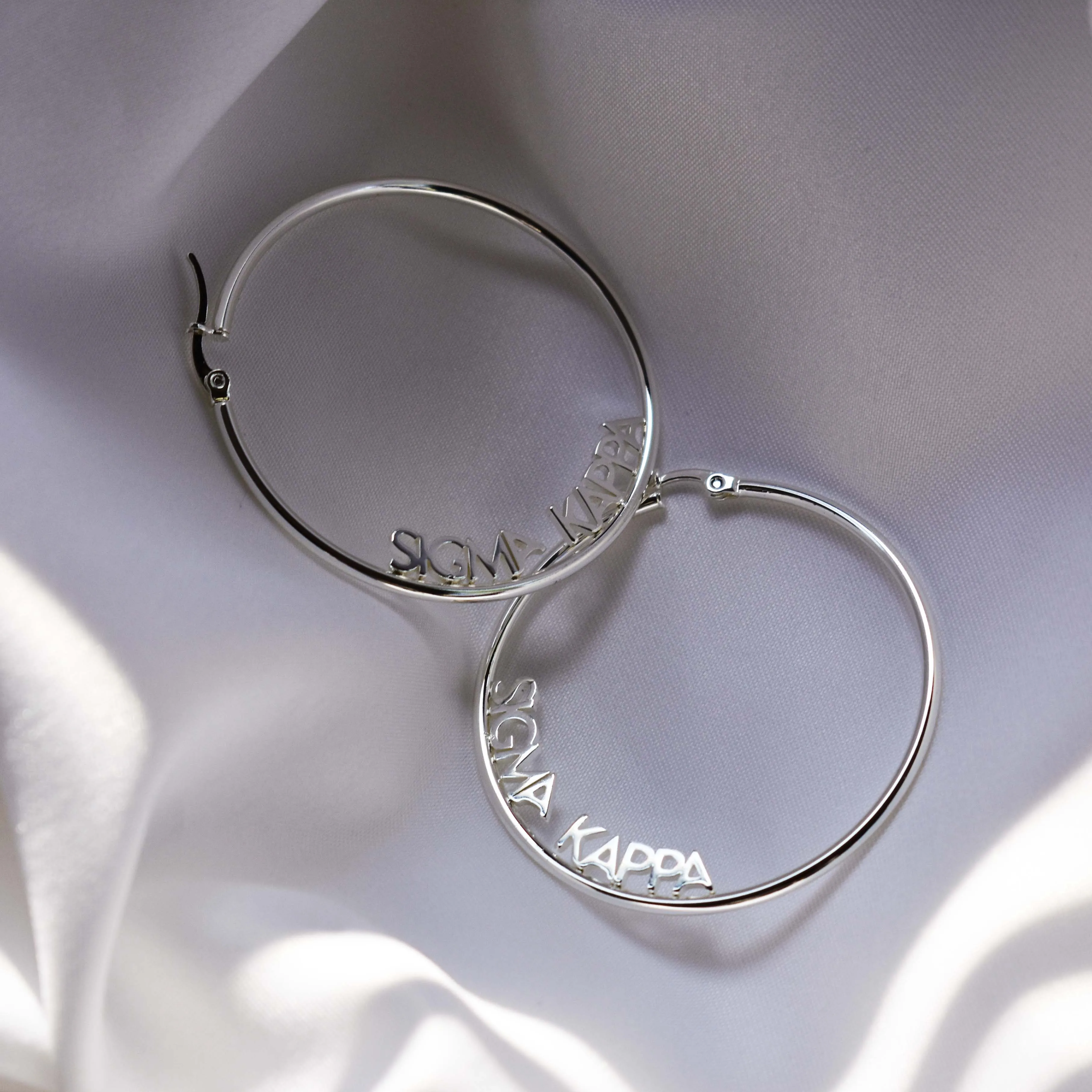 Alpha Epsilon Phi Silver Hoop Earrings- Name Design