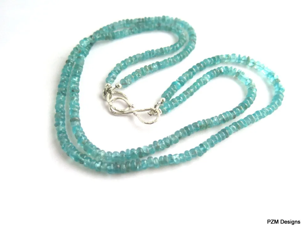 Apatite Double Strand Necklace, Blue Apatite and Silver Necklace