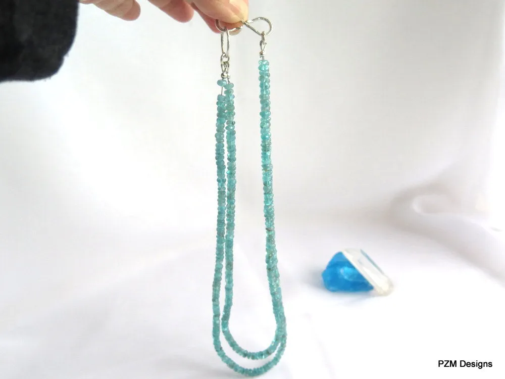 Apatite Double Strand Necklace, Blue Apatite and Silver Necklace