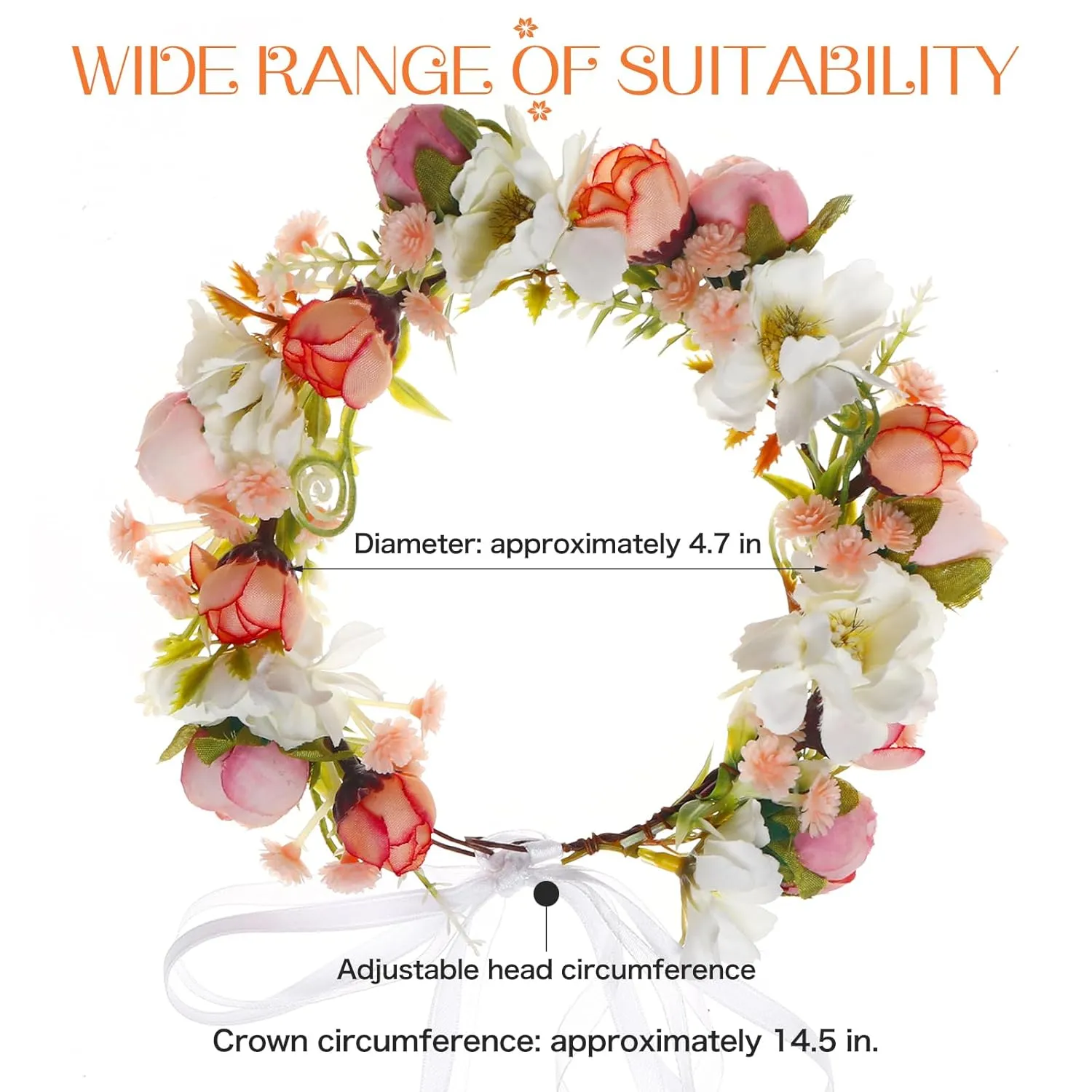 Baby Girls Flower Crown Headpiece - Boho Little Wreaths for Weddings, Family Photography (Pink)