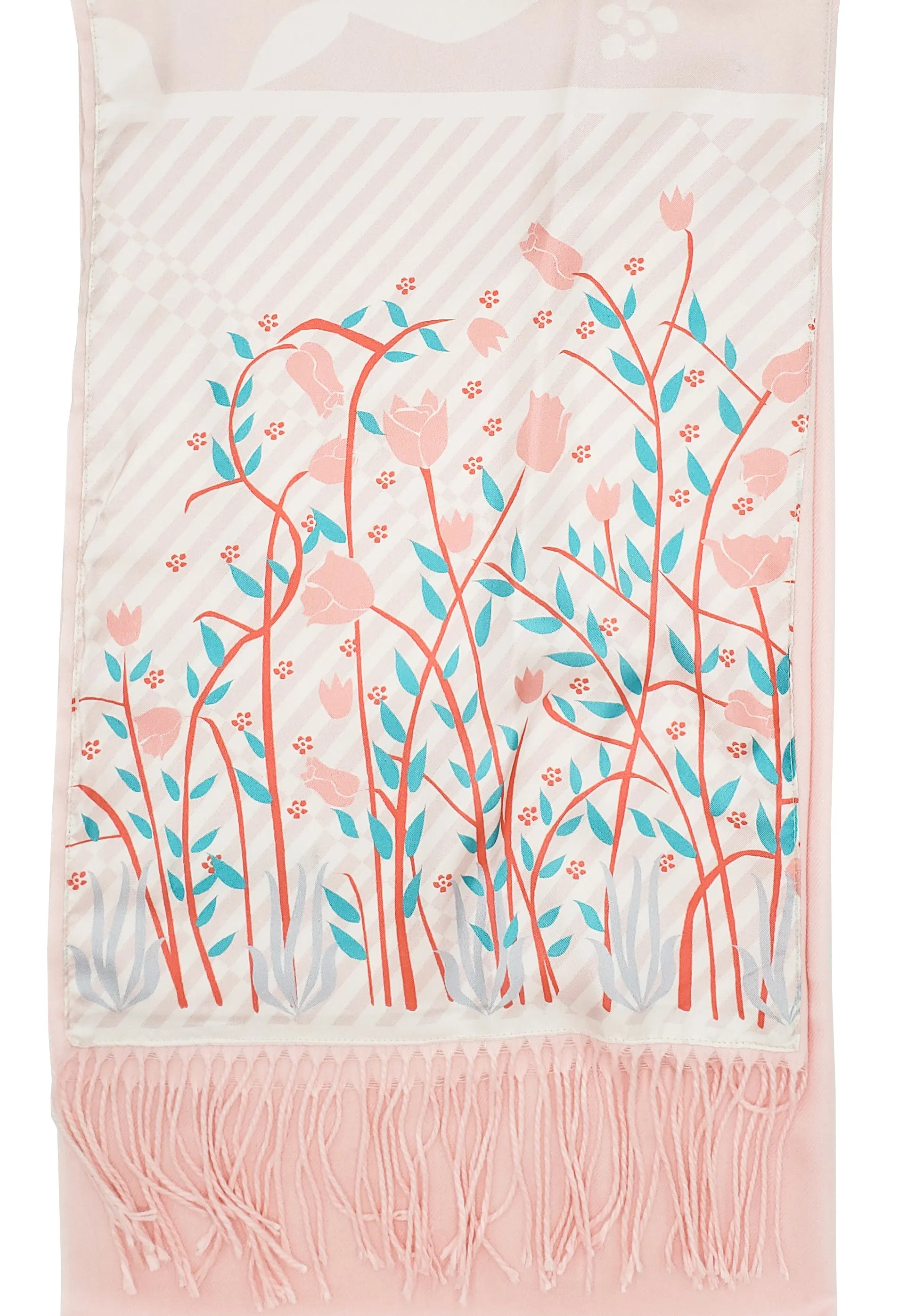 Biainili Pink Tulip Long Cashmere Backed Stole