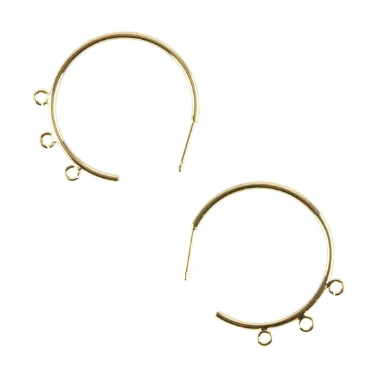 Brass Stud Half Hoop with Loops - 18k Gold Plated - Pkg/2