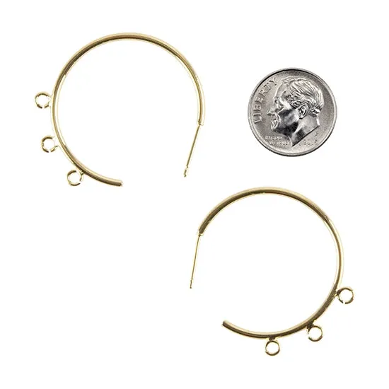 Brass Stud Half Hoop with Loops - 18k Gold Plated - Pkg/2