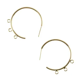 Brass Stud Half Hoop with Loops - 18k Gold Plated - Pkg/2
