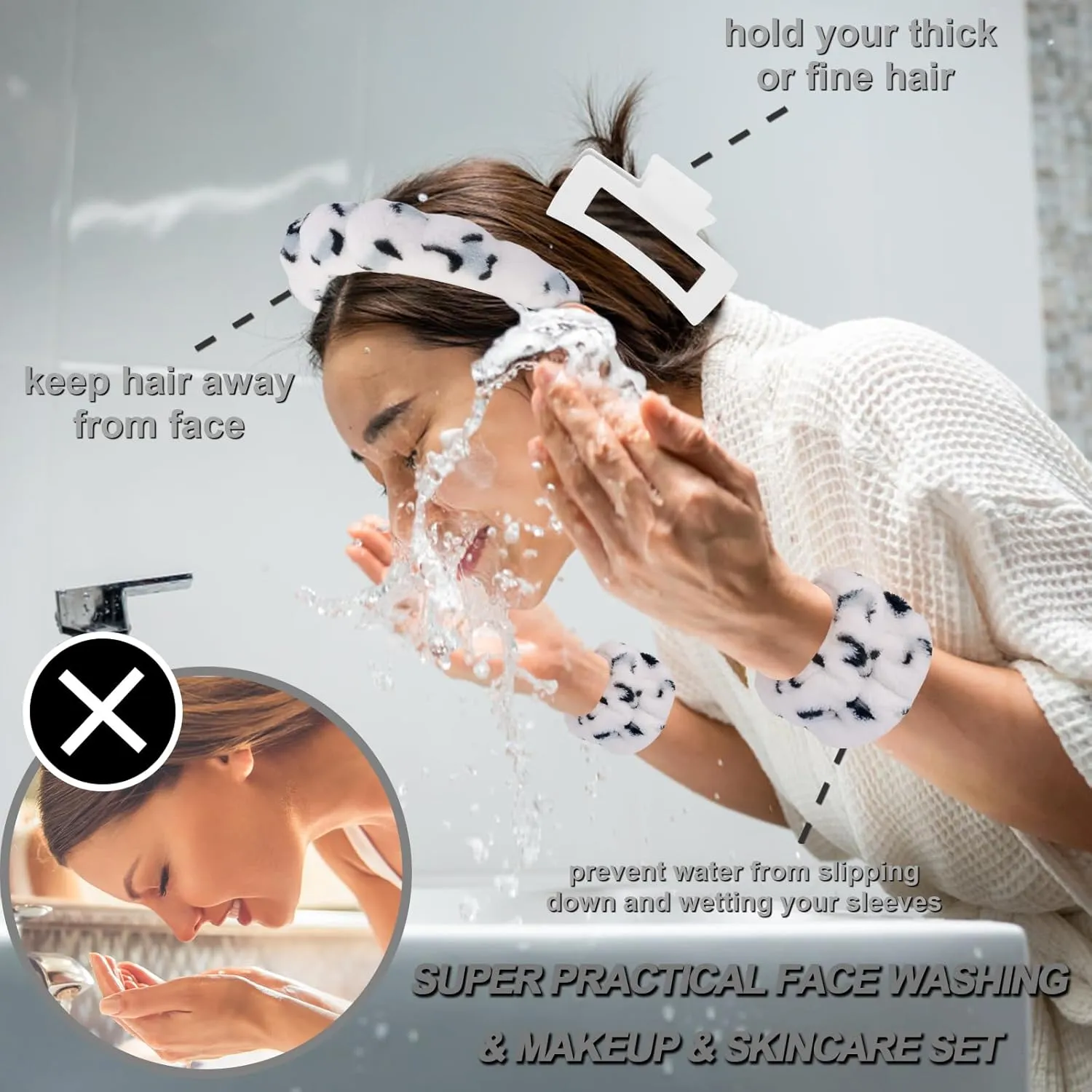 Canitor Sponge Spa Headband Wrist Band with Hair Clips Skincare Headband for Washing Face Puffy Terry Cloth Makeup Headband Cute Preppy Skin Care Teen Girl Gifts Trendy Stuff