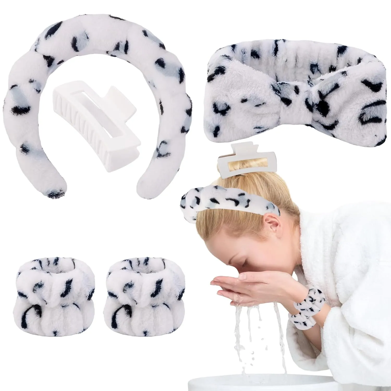 Canitor Sponge Spa Headband Wrist Band with Hair Clips Skincare Headband for Washing Face Puffy Terry Cloth Makeup Headband Cute Preppy Skin Care Teen Girl Gifts Trendy Stuff