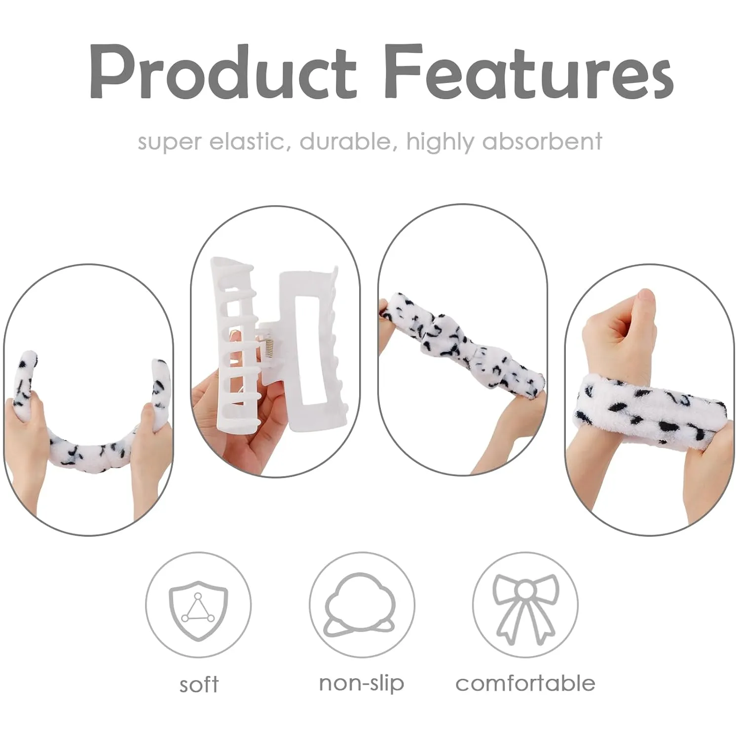 Canitor Sponge Spa Headband Wrist Band with Hair Clips Skincare Headband for Washing Face Puffy Terry Cloth Makeup Headband Cute Preppy Skin Care Teen Girl Gifts Trendy Stuff