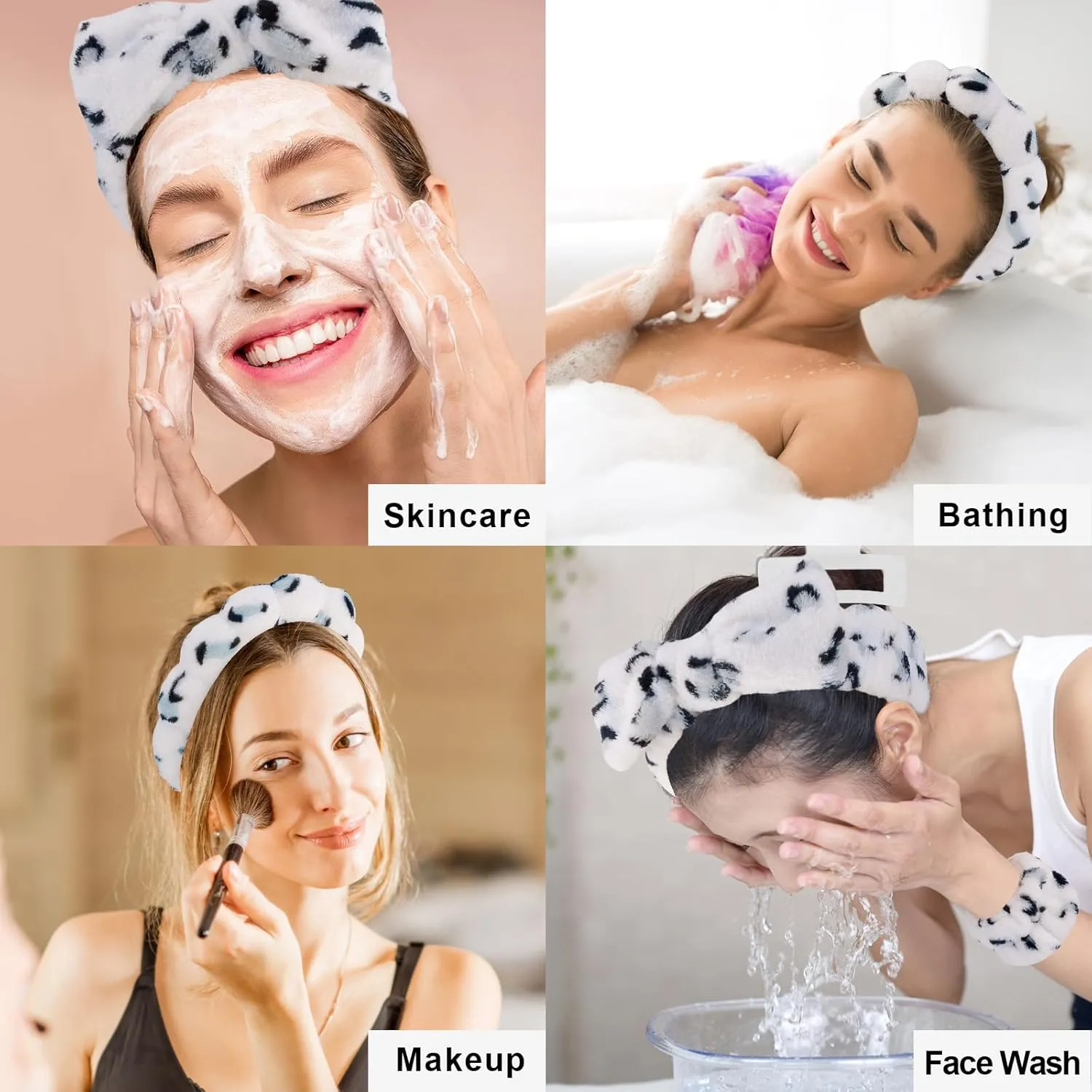 Canitor Sponge Spa Headband Wrist Band with Hair Clips Skincare Headband for Washing Face Puffy Terry Cloth Makeup Headband Cute Preppy Skin Care Teen Girl Gifts Trendy Stuff