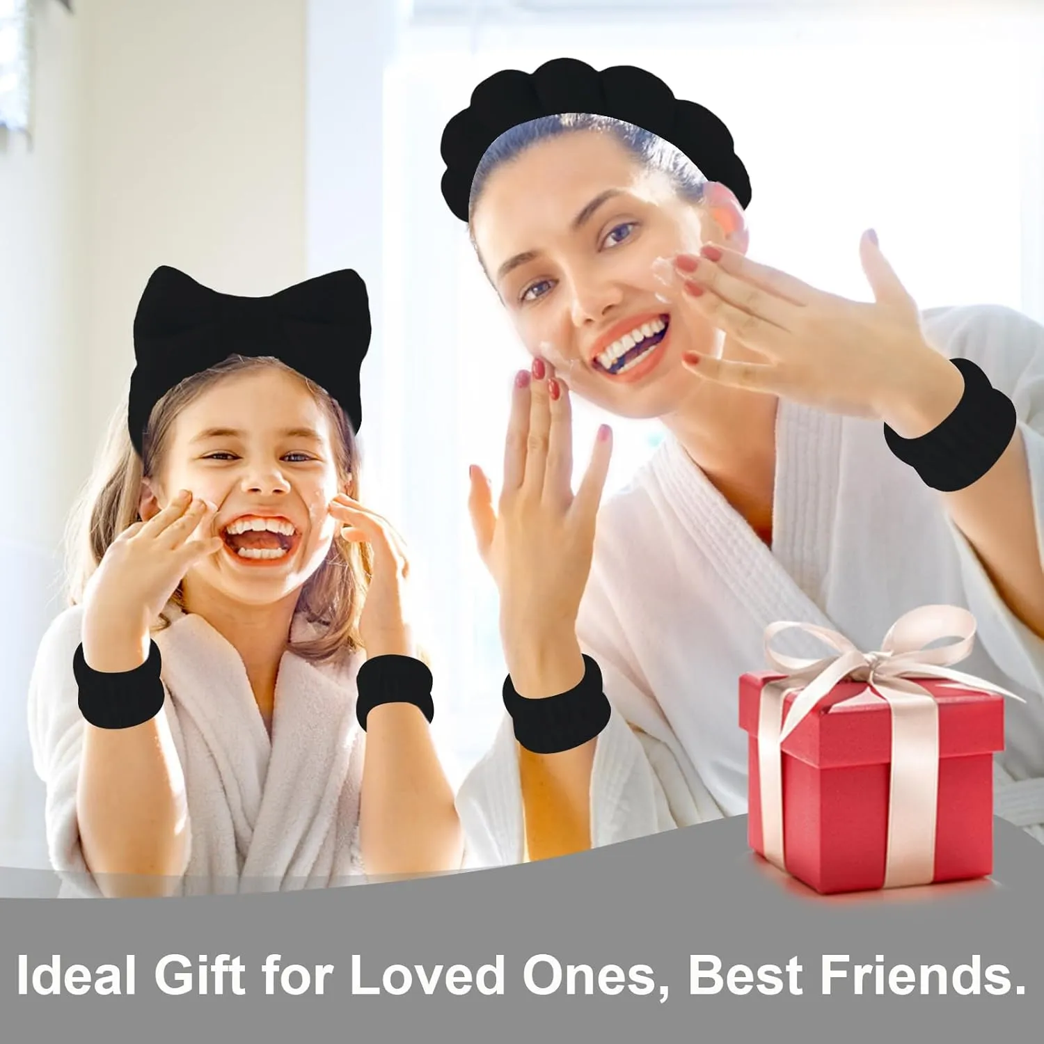 Canitor Sponge Spa Headbands Wristband Set with Hair Clips Skincare Headbands for Washing Face Non Slip Puffy Terry Cloth Makeup Headband Face Wash Wrist Bands Cute Trendy Stuff (black)