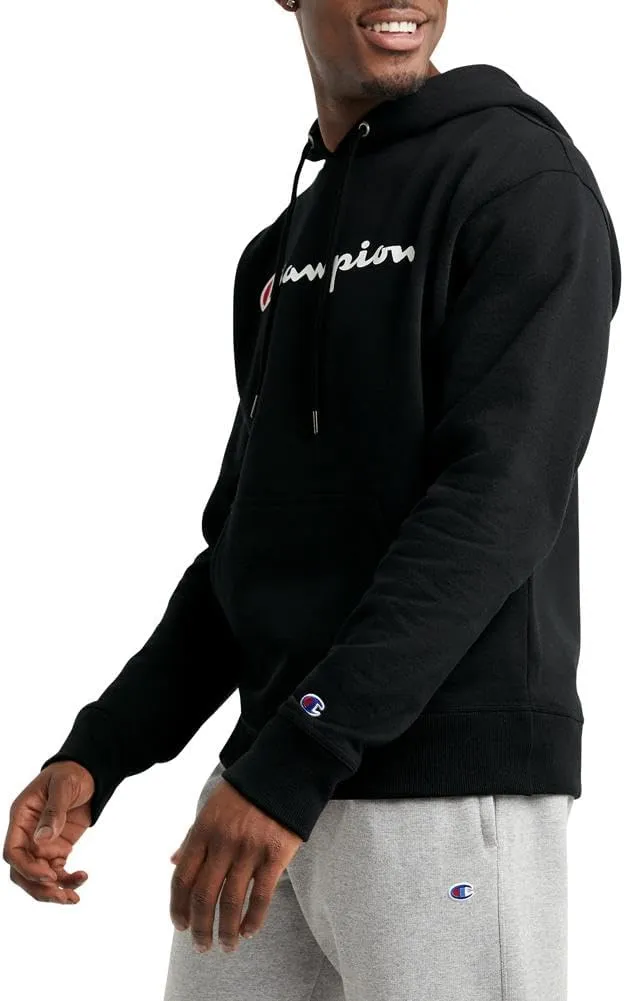 Champion Men's Powerblend Fleece Hoodie, Hooded Sweatshirt For Men, Script (Reg. or Big & Tall)