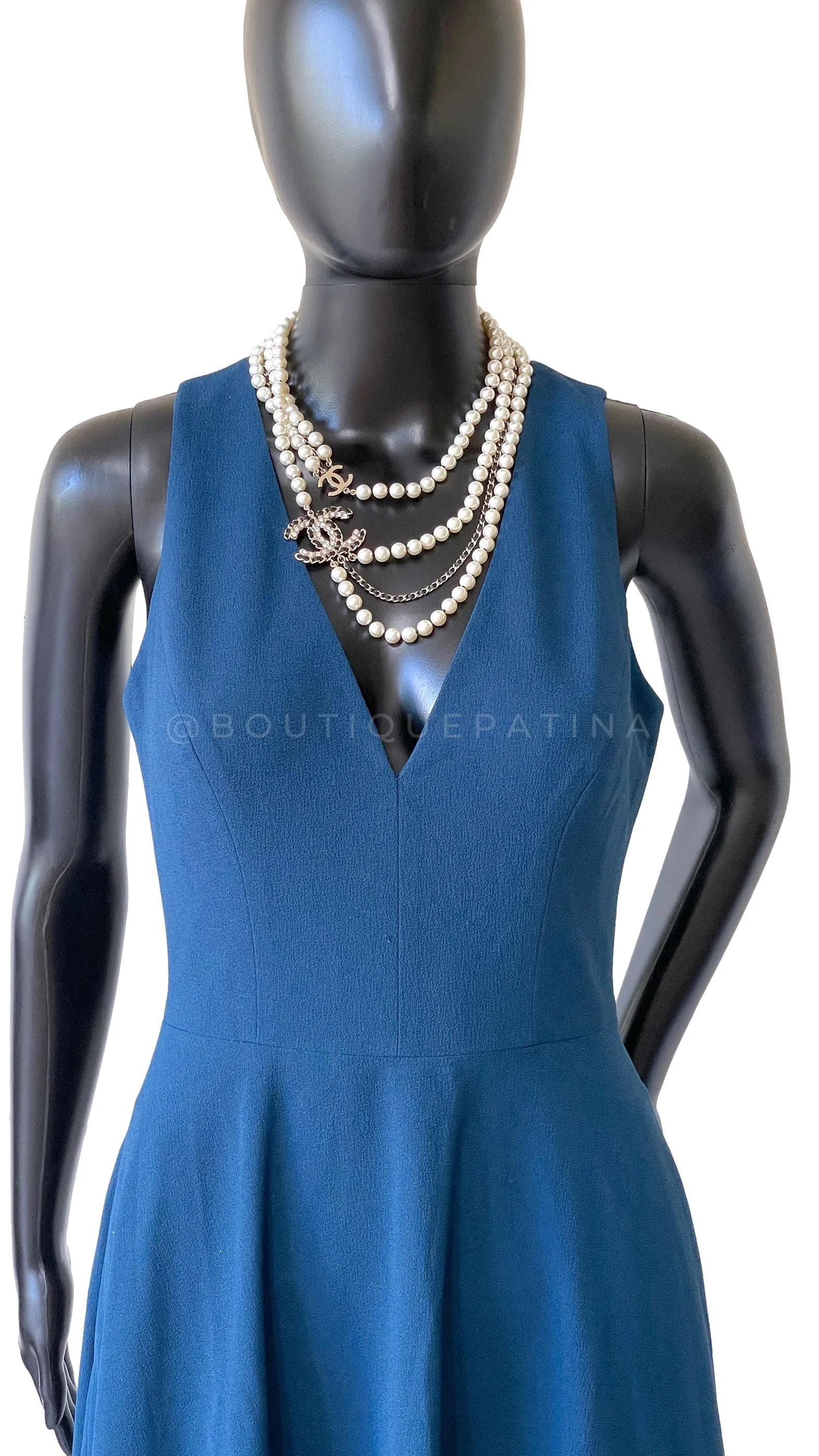 Chanel 20C Long Pearl Necklace Triple Strand Crystal Woven CC
