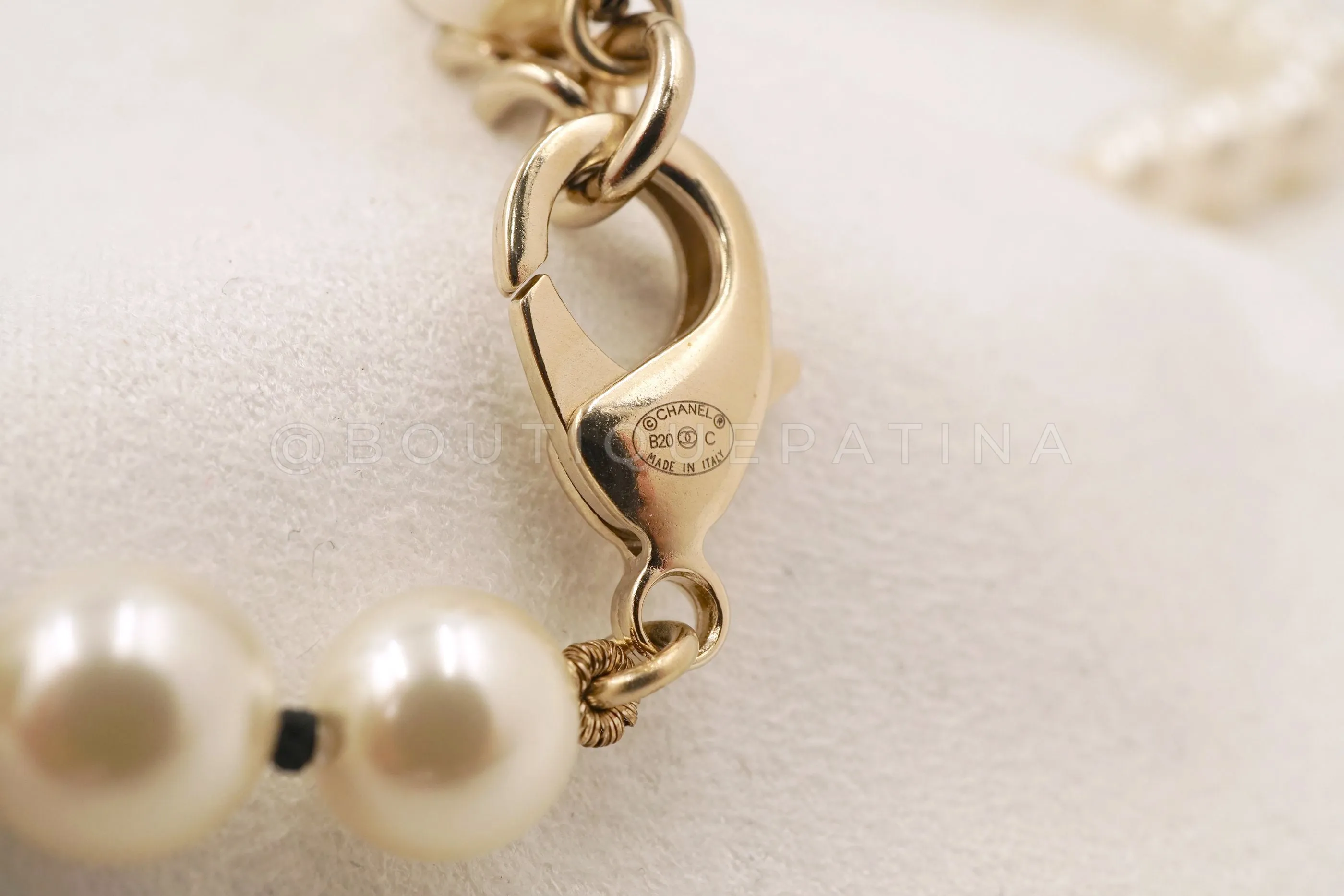 Chanel 20C Long Pearl Necklace Triple Strand Crystal Woven CC