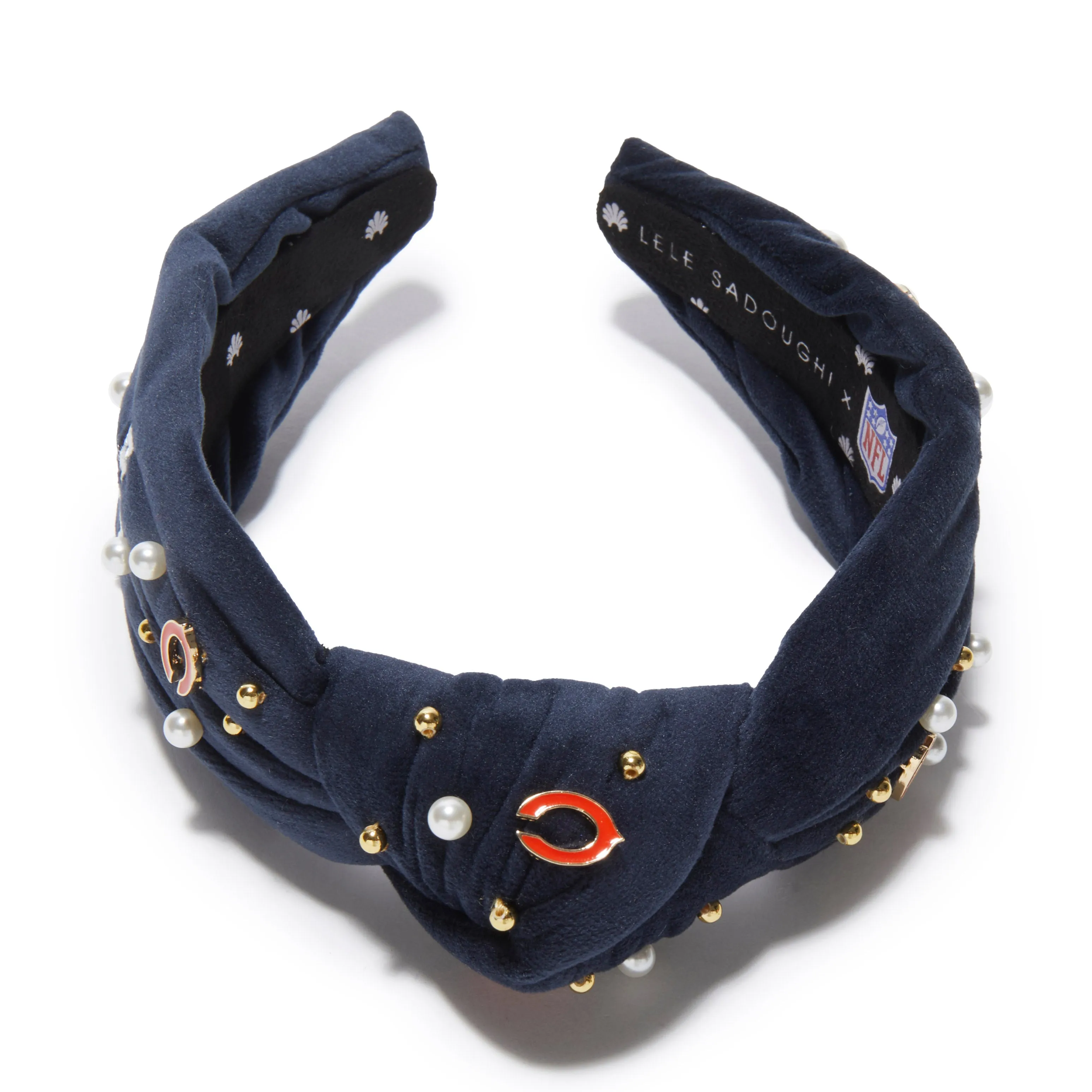 CHICAGO BEARS LELE SADOUGHI X NFL NAVY EMBELLISHED KNOTTED HEADBAND