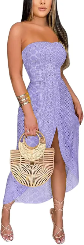 CHICME Women's Strapless Maxi Bodycon Dresses Wrap Asymmetrical Beach Maxi Long Dress Beach Sunset Dress