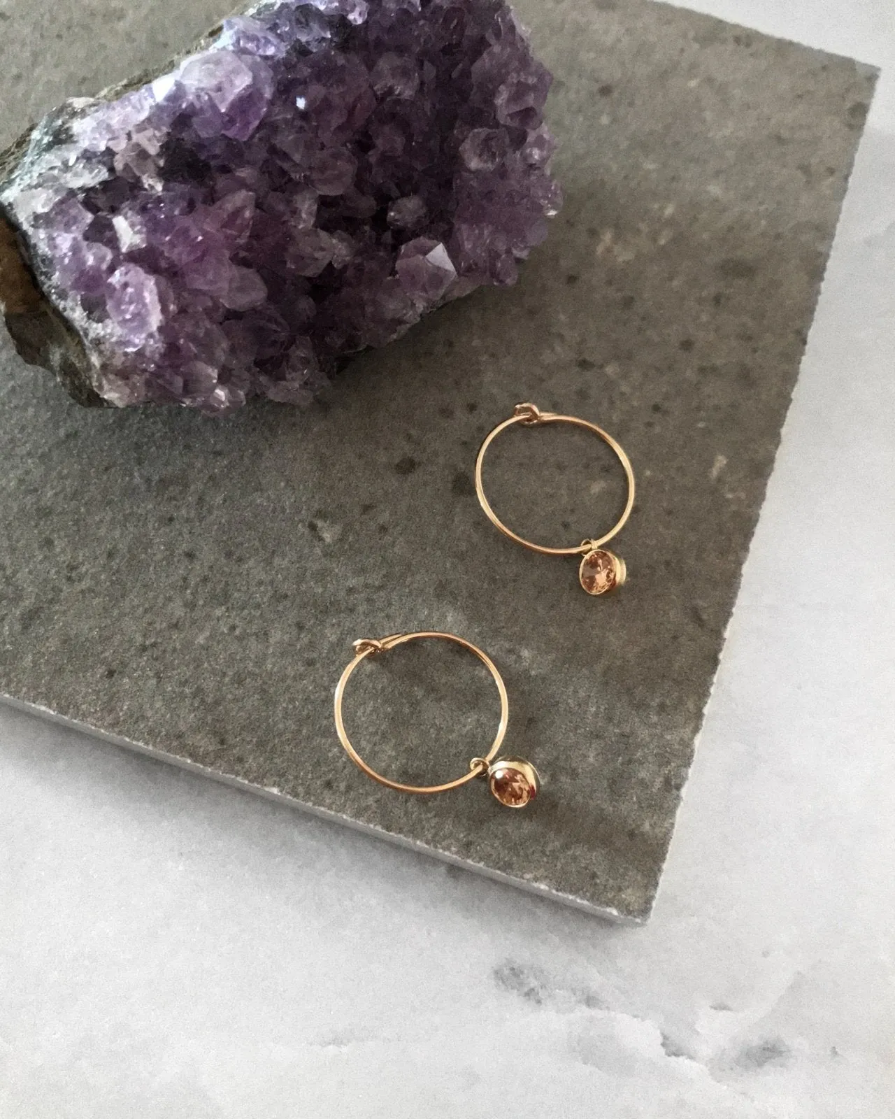 Cognac CZ Hoop Earrings  - 14k Yellow Gold Fill