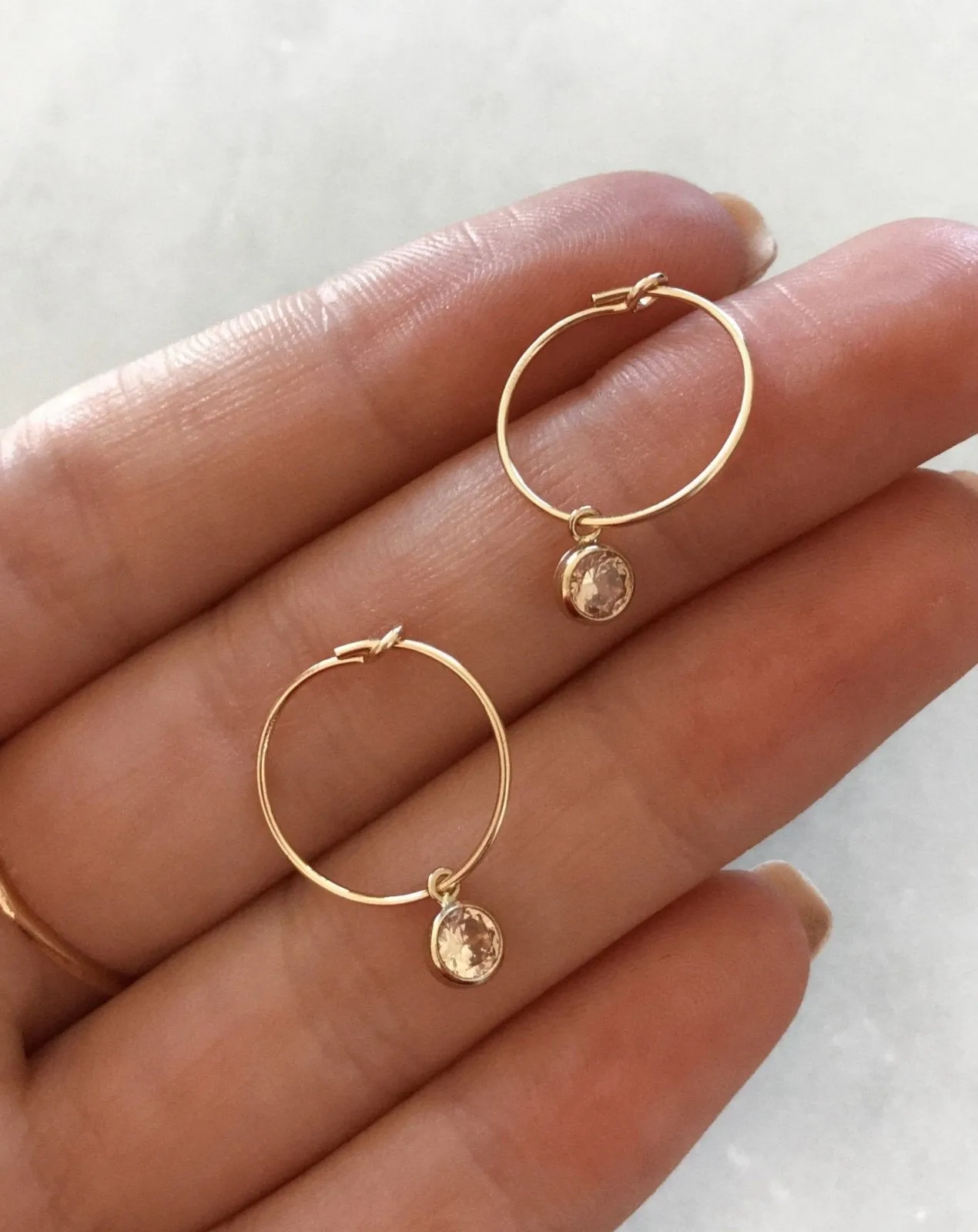 Cognac CZ Hoop Earrings  - 14k Yellow Gold Fill
