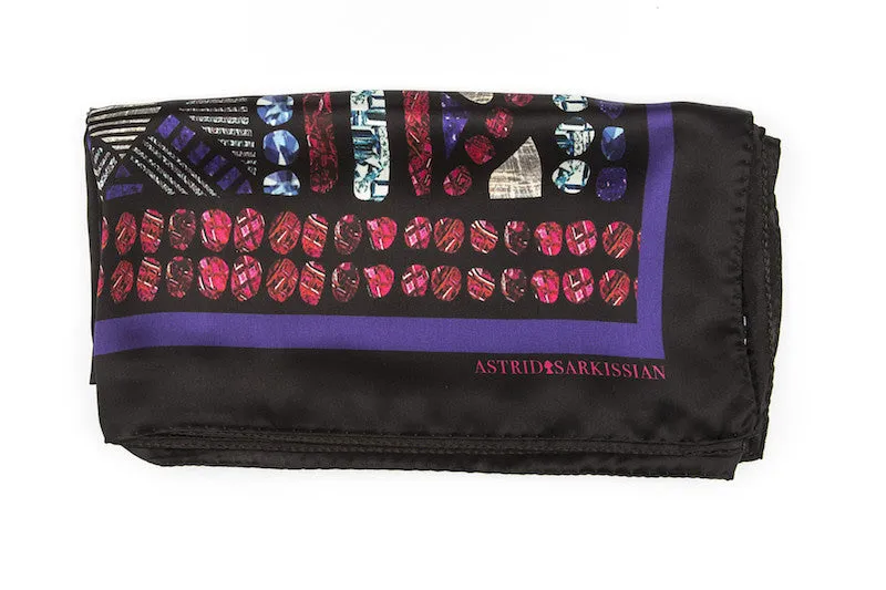 Crowns Black Silk Satin Scarf