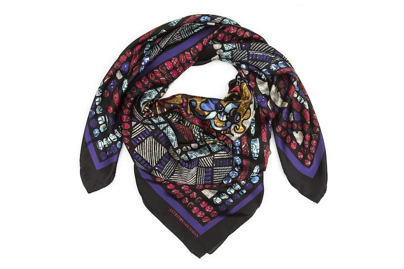 Crowns Black Silk Satin Scarf