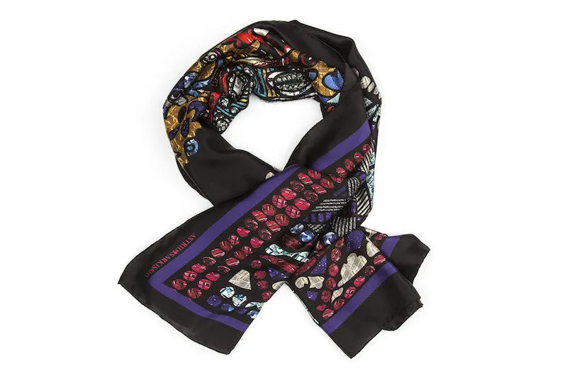 Crowns Black Silk Satin Scarf