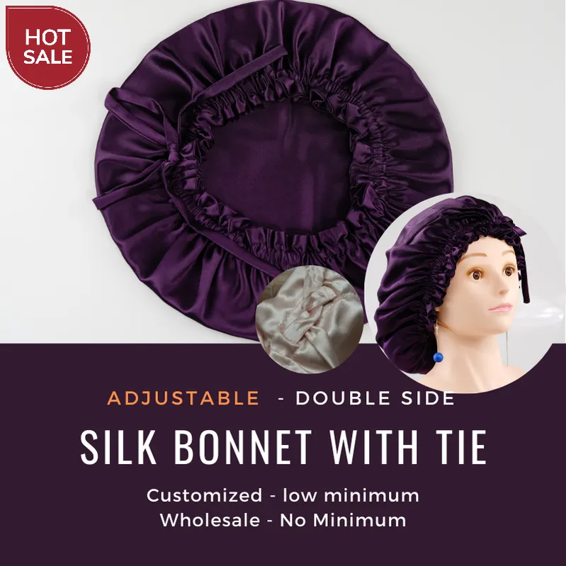 Custom Wholesale Silk Bonnet with Tie - Adjustale & Double Side