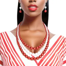 Delta Sigma Theta DST Inspired Pearl Necklace Red White 3 Strand Set