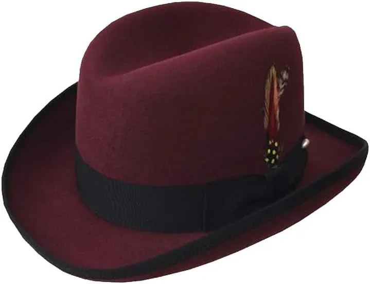 Deluxe Homburg Fedora in Bordeaux with Black Band (2X-Large = 25")