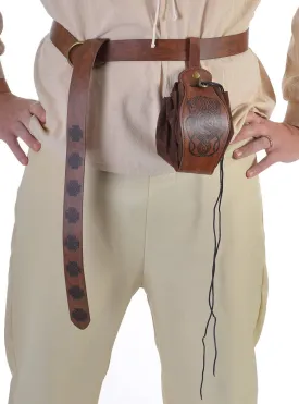 Deluxe Long Brown Leather Look Celtic Costume Belt