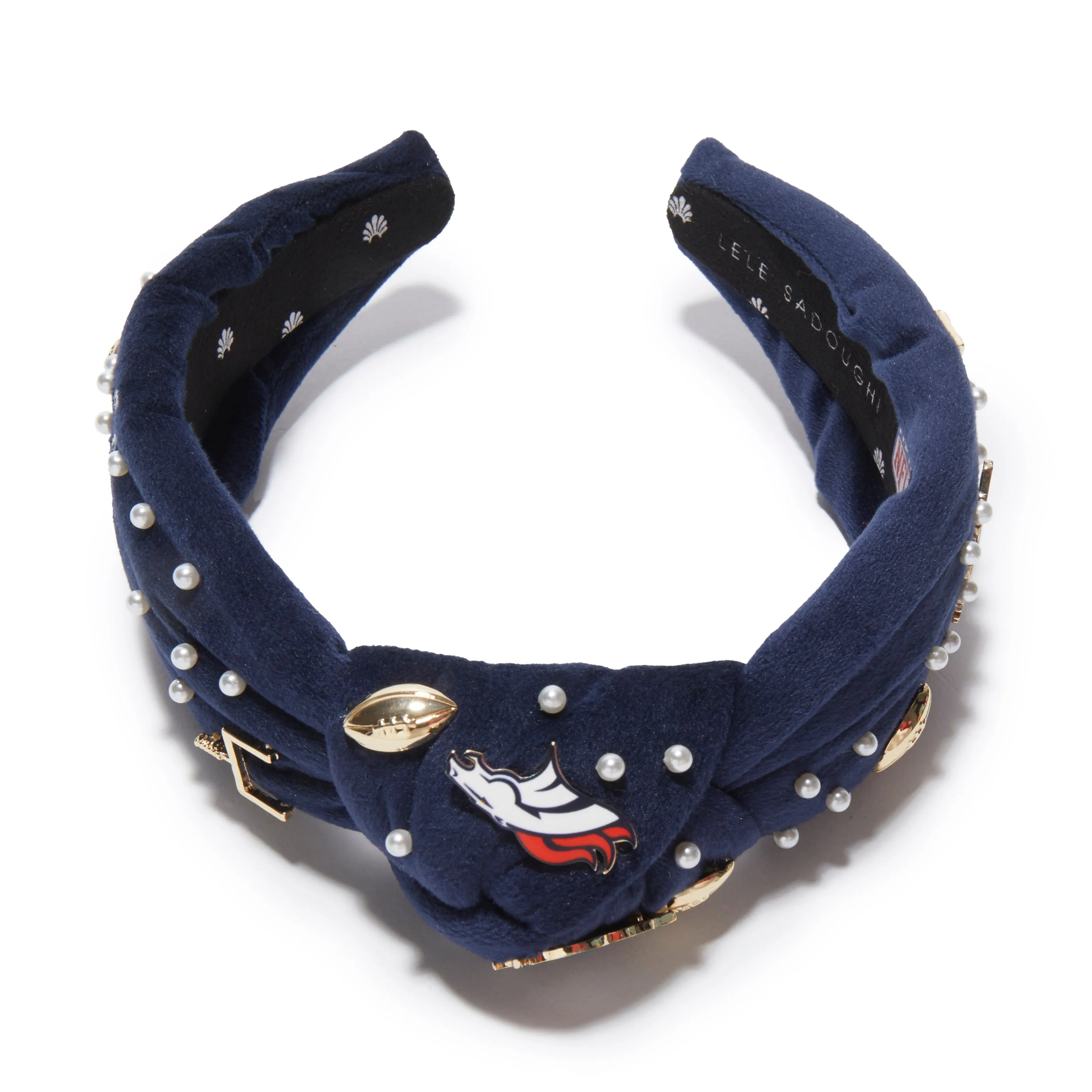 DENVER BRONCOS LELE SADOUGHI X NFL NAVY EMBELLISHED KNOTTED HEADBAND