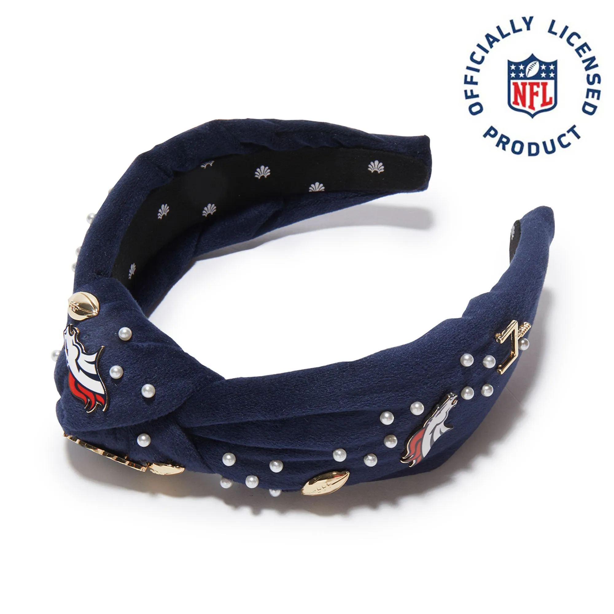 DENVER BRONCOS LELE SADOUGHI X NFL NAVY EMBELLISHED KNOTTED HEADBAND