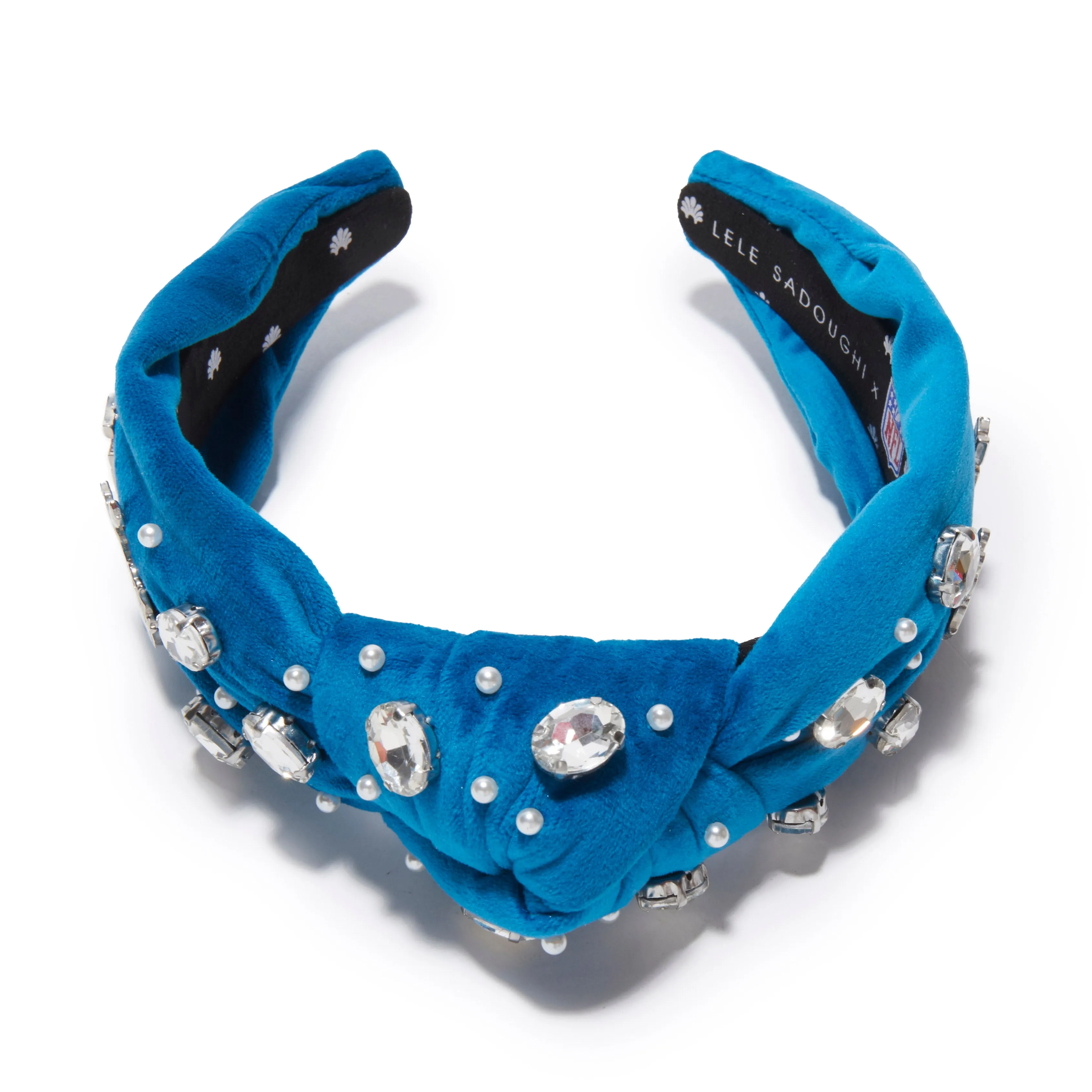 DETROIT LIONS LELE SADOUGHI X NFL BLUE EMBELLISHED KNOTTED HEADBAND