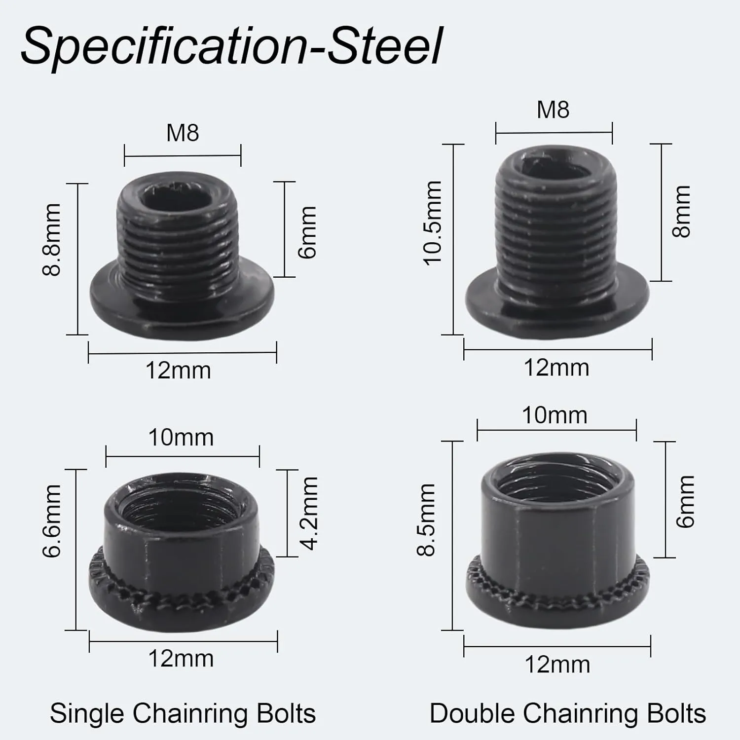 DJC Bike Single Double Chainring Bolts Aluminum or Steel 5pcs in Pack, with M5 hex Wrench and Install Tool Wrench (Steel Black, Single Chainring Bolts)